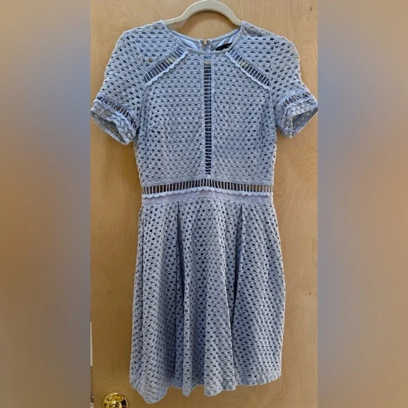 Aqua Blue Lace Dress with Crochet Detailing - Picture 2 of 14